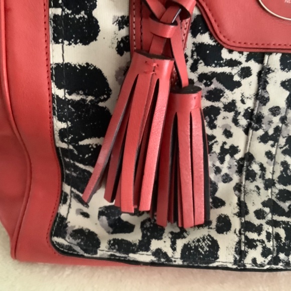 Coach Legacy Haley Red Leather and Leopard Print Cloth Trim Satchel With Tassel - Picture 3 of 12